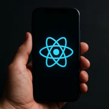 Das Logo von ReactNative auf einem Smartphone Bildschirm